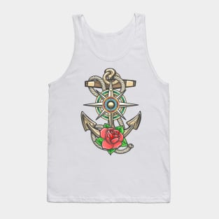 Anchor with Compass Windrose and Rose Flower Tank Top